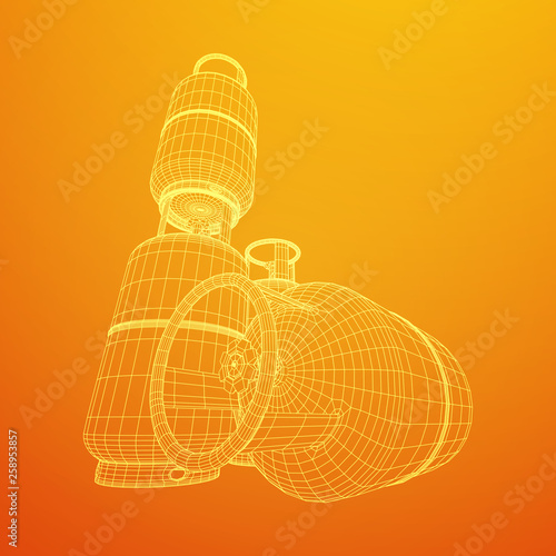 Flammable gas tank. Propane, butane, methane gas tank. Model wireframe low poly mesh vector illustration