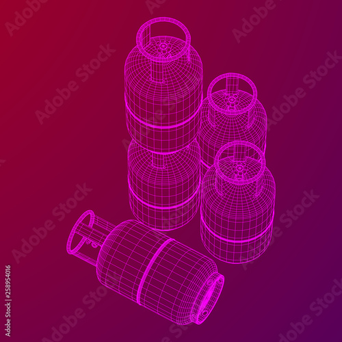 Flammable gas tank. Propane, butane, methane gas tank. Model wireframe low poly mesh vector illustration