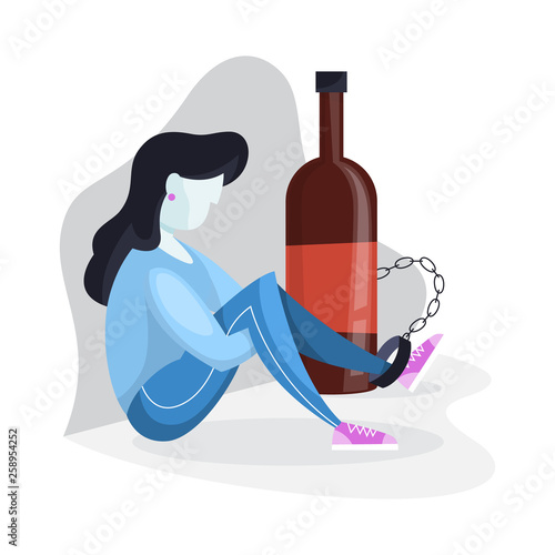 Alcoholism concept. Person chained to the glass