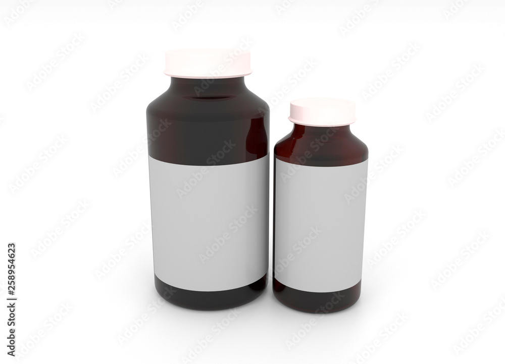 3d illustration of glass brown jars for drugs on a white background. 3d illustration of glass brown jars for drugs on a white background.