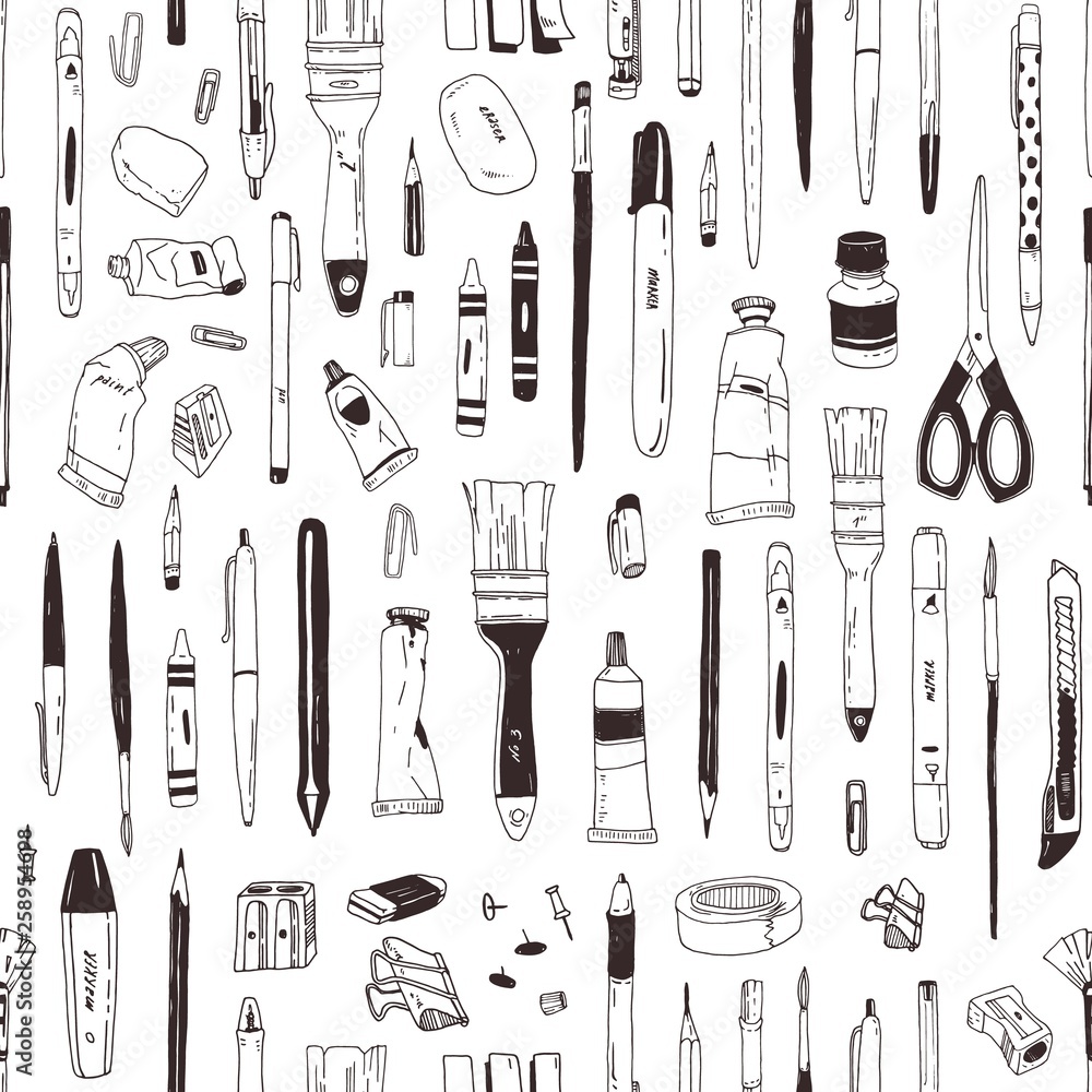 Drawing and painting tools seamless pattern hand Vector Image