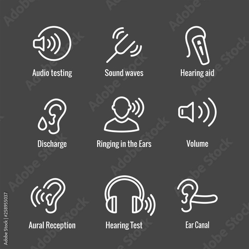 Hearing Aid or loss w Sound Wave Images Set