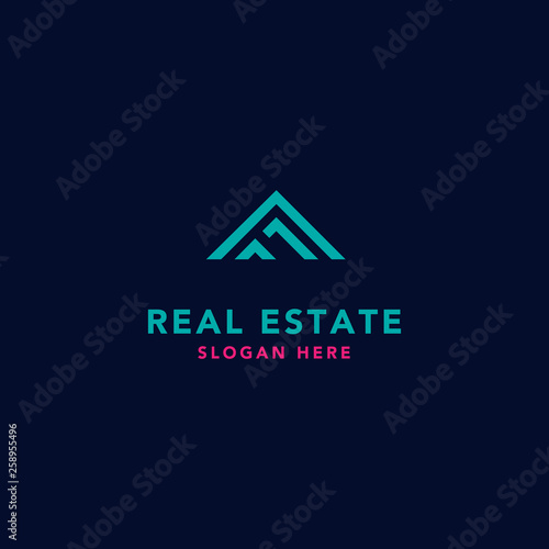 real estate logo on blue background