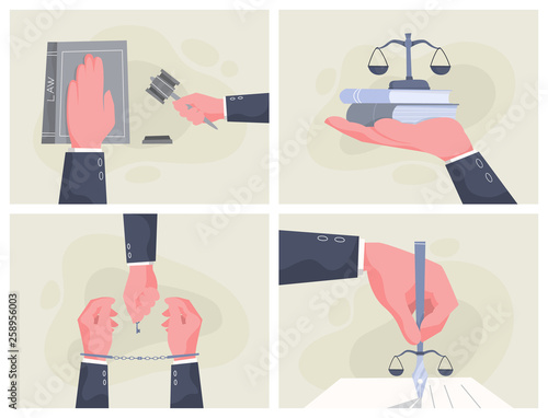 Law concept banner set. Hand of jusitce.
