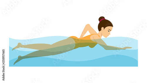 Woman swimming in the pool. Exercise to relieve