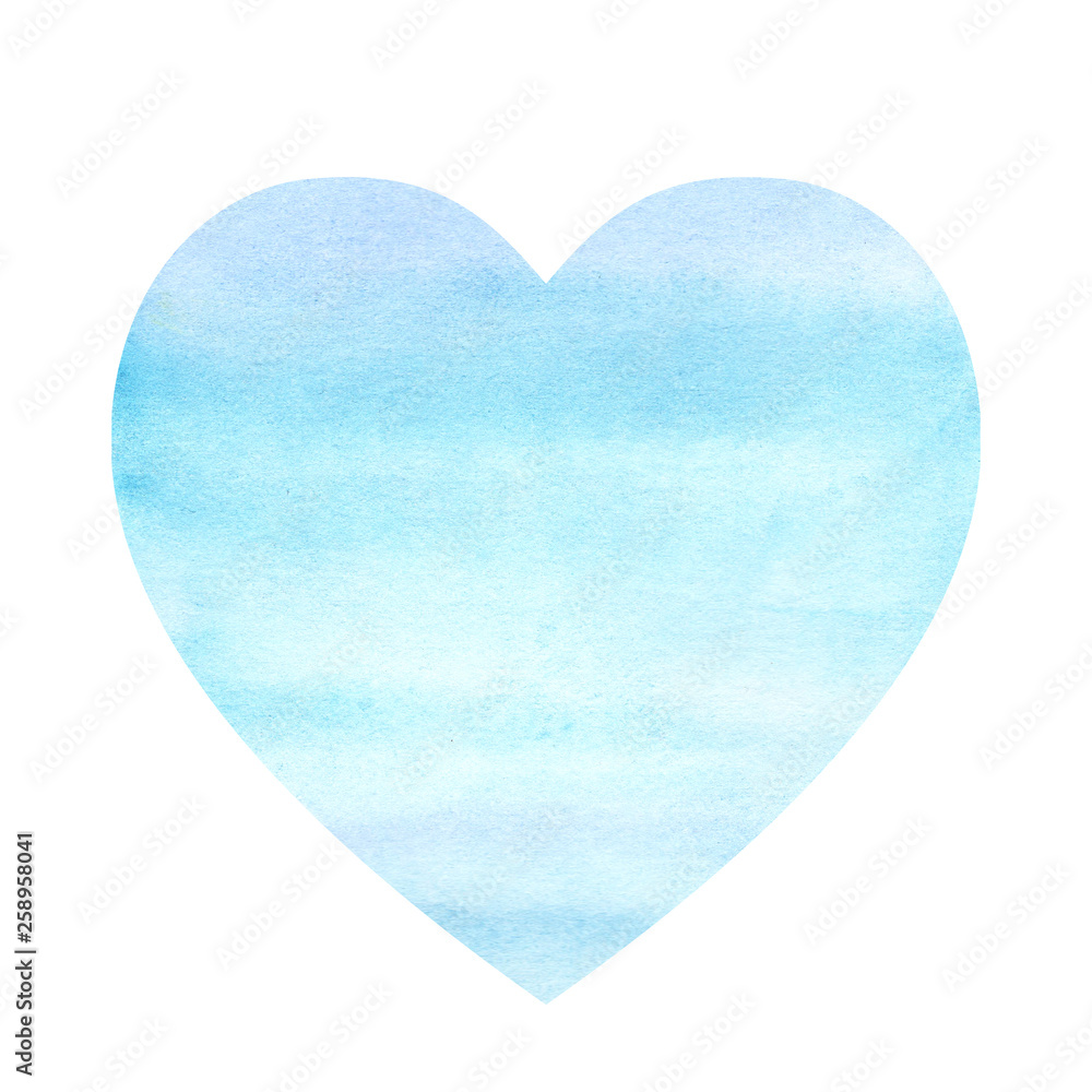 Watercolor illustration of a gradient blue ocean sea heart on a white background Watercolor illustration of a gradient blue ocean sea heart on a white background