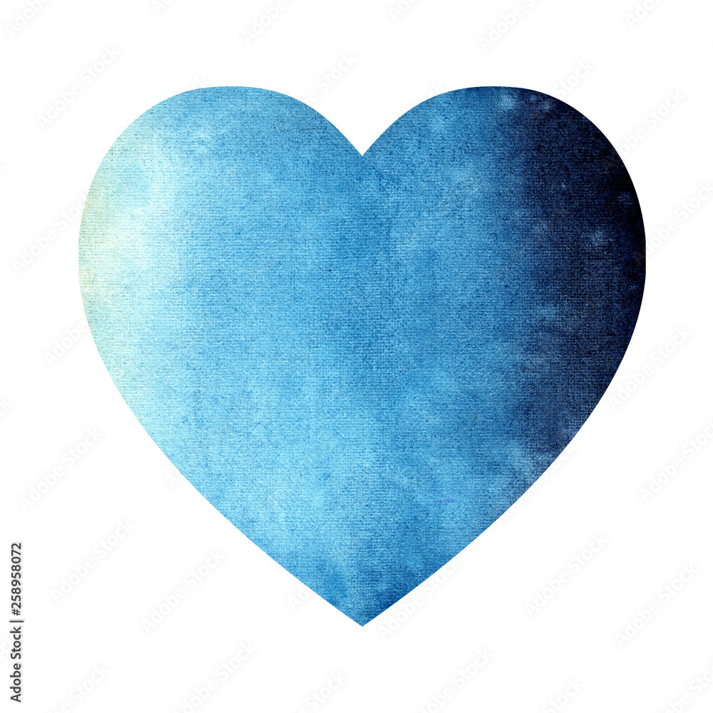 Watercolor illustration of a gradient blue ocean sea heart on a white background Watercolor illustration of a gradient blue ocean sea heart on a white background