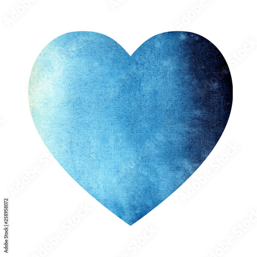 Watercolor illustration of a gradient blue ocean sea heart on a white background