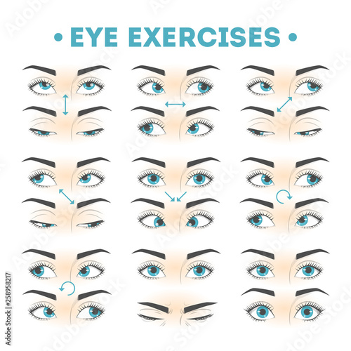 Eye exercise set. Collection of movement for eyes