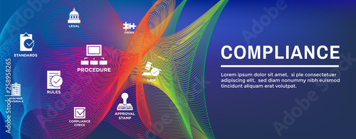 In compliance web header banner with icon set that shows a company passed inspection