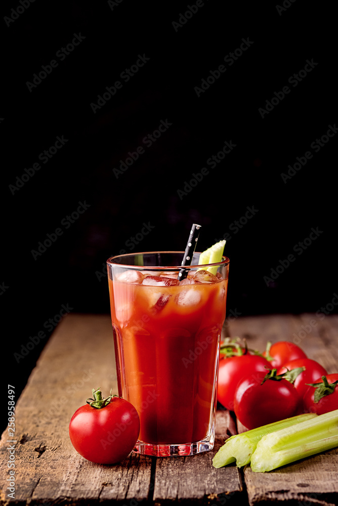 Fresh Tasty Tomato Celery Juice in Glass Fresh Tomatoes and Green Celery on Old Wooden Background Healthy Detox Drink Dark Photo Vertical Fresh Tasty Tomato Celery Juice in Glass Fresh Tomatoes and Green Celery on Old Wooden Background Healthy Detox Drink Dark Photo Vertical