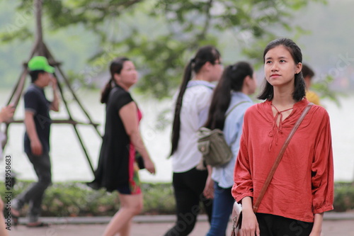 young woman in the crowd