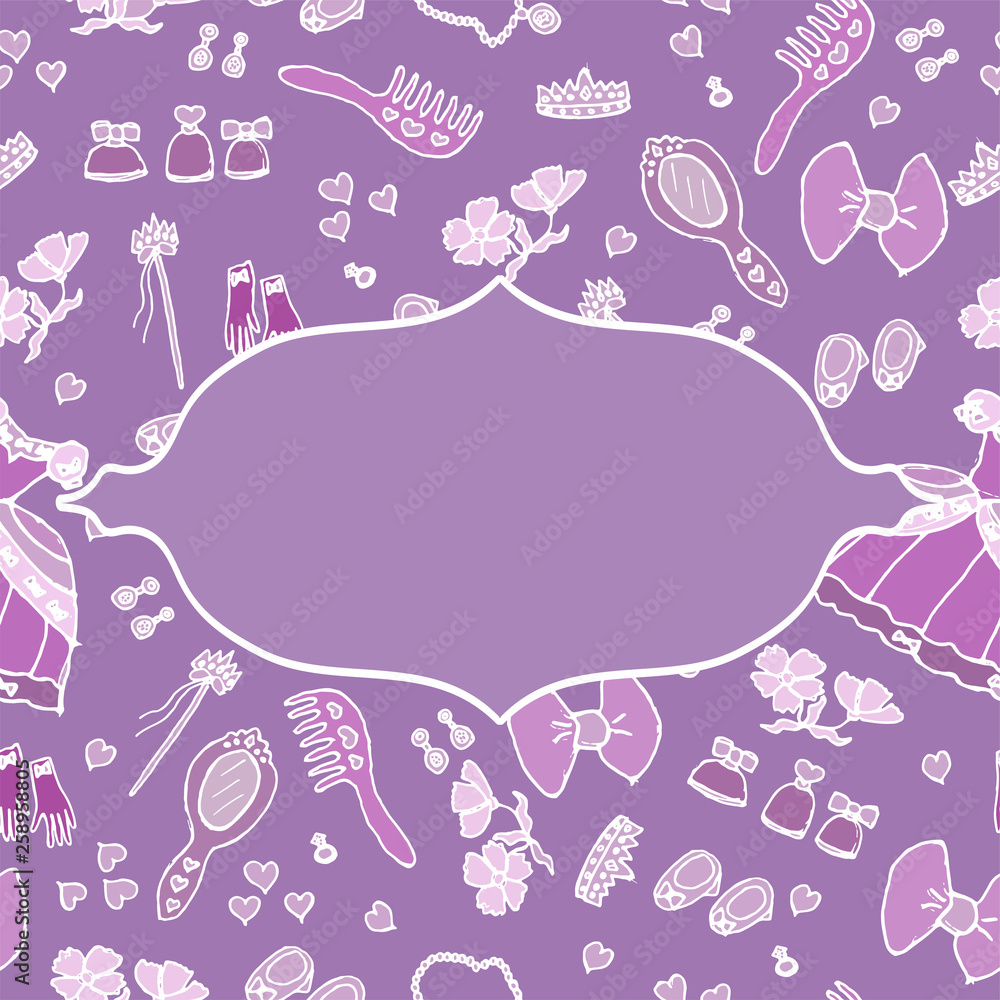 Princess birthday party for little girls. Kindergarten, school children picture. Seamless pattern. EPS10