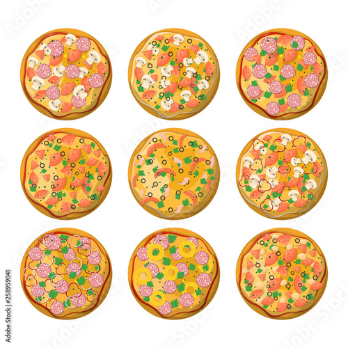 Pizza of different types set. Margherita and pepperoni