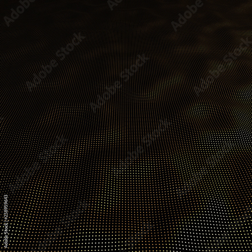Black abstract waves with gold dots. Beautiful black background in modern style.