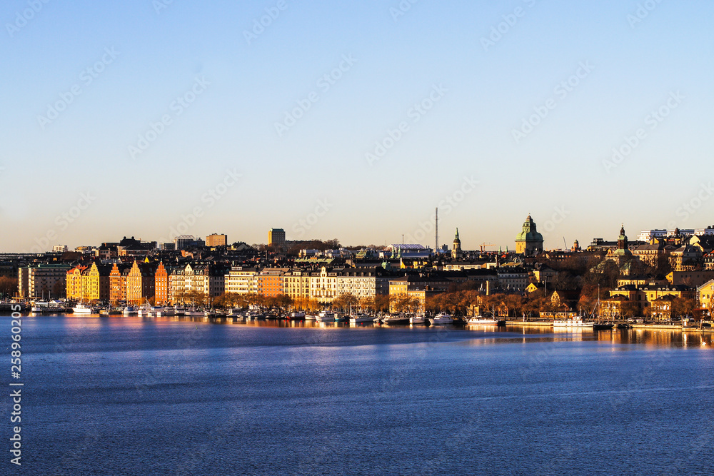 Stockholm view - the historical part of the city on the Kungsholmen Island at sunset
