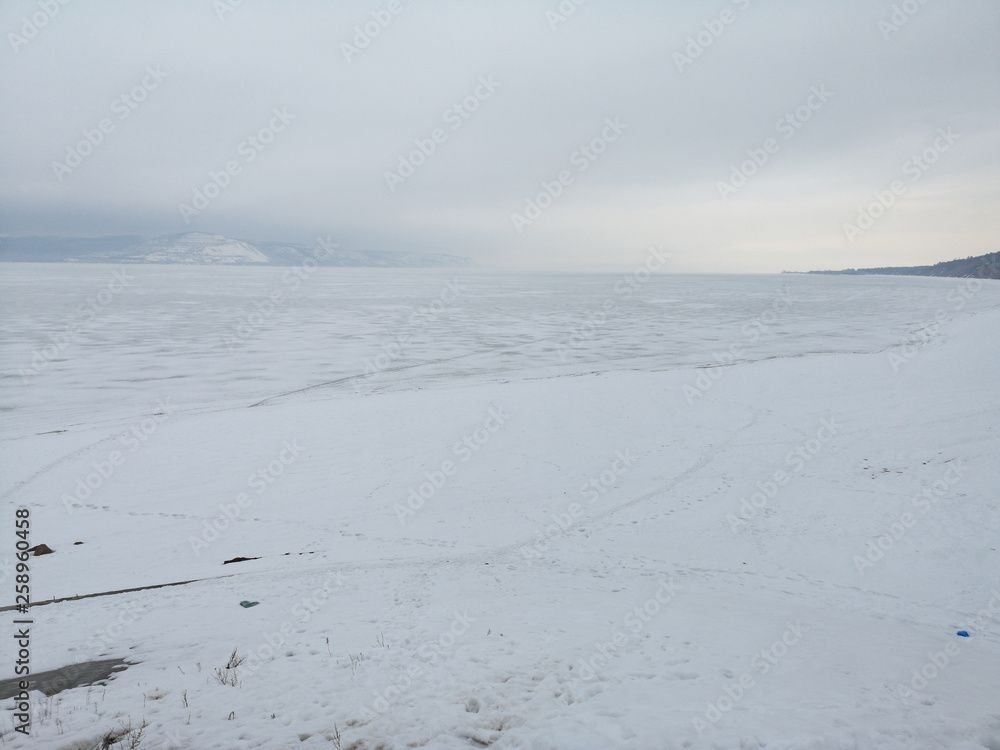 Russian landscape in early spring with melting snow Russian landscape in early spring with melting snow