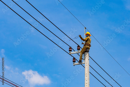 The electrical worker  are repairing the electrical system