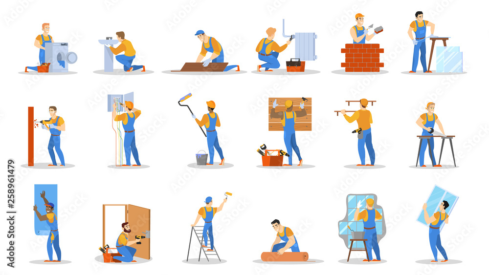 Home repair worker set. Collection of people - obrazy, fototapety, plakaty 