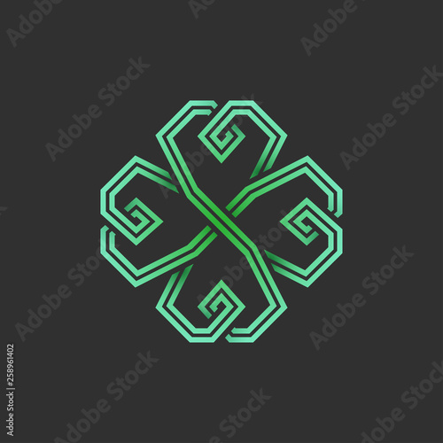 Four leaf emerald green shamrock in Celtic style