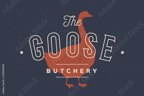 Goose. Logo with goose silhouette, text Goose, butchery