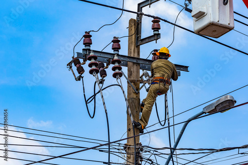 The electrical worker  are repairing the electrical system
