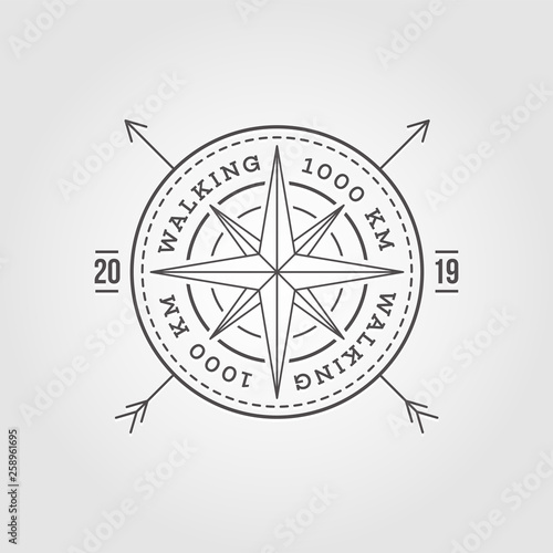 Camping, Adventure, Expedition Logo Vector Illustration. Badge. Outdoor Leisure, Compass, Stamp. Vintage Typography Design