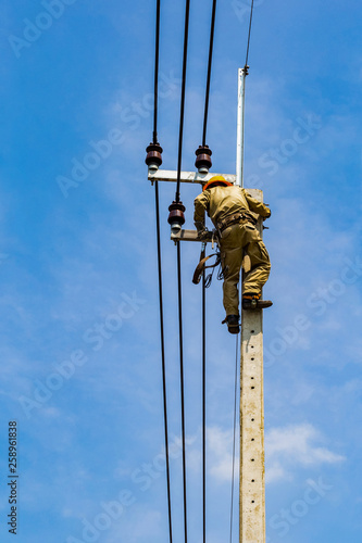 The electrical worker  are repairing the electrical system