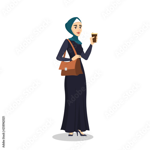 Arab business woman. Lady in a hijab standing