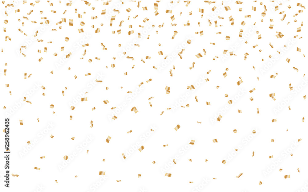 Confetti Golden and Tiny. Falling On Transparent Background. Vector.