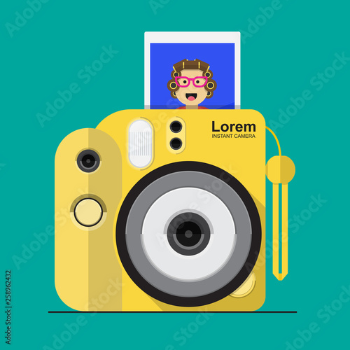 Instant photo camera vector flat design.