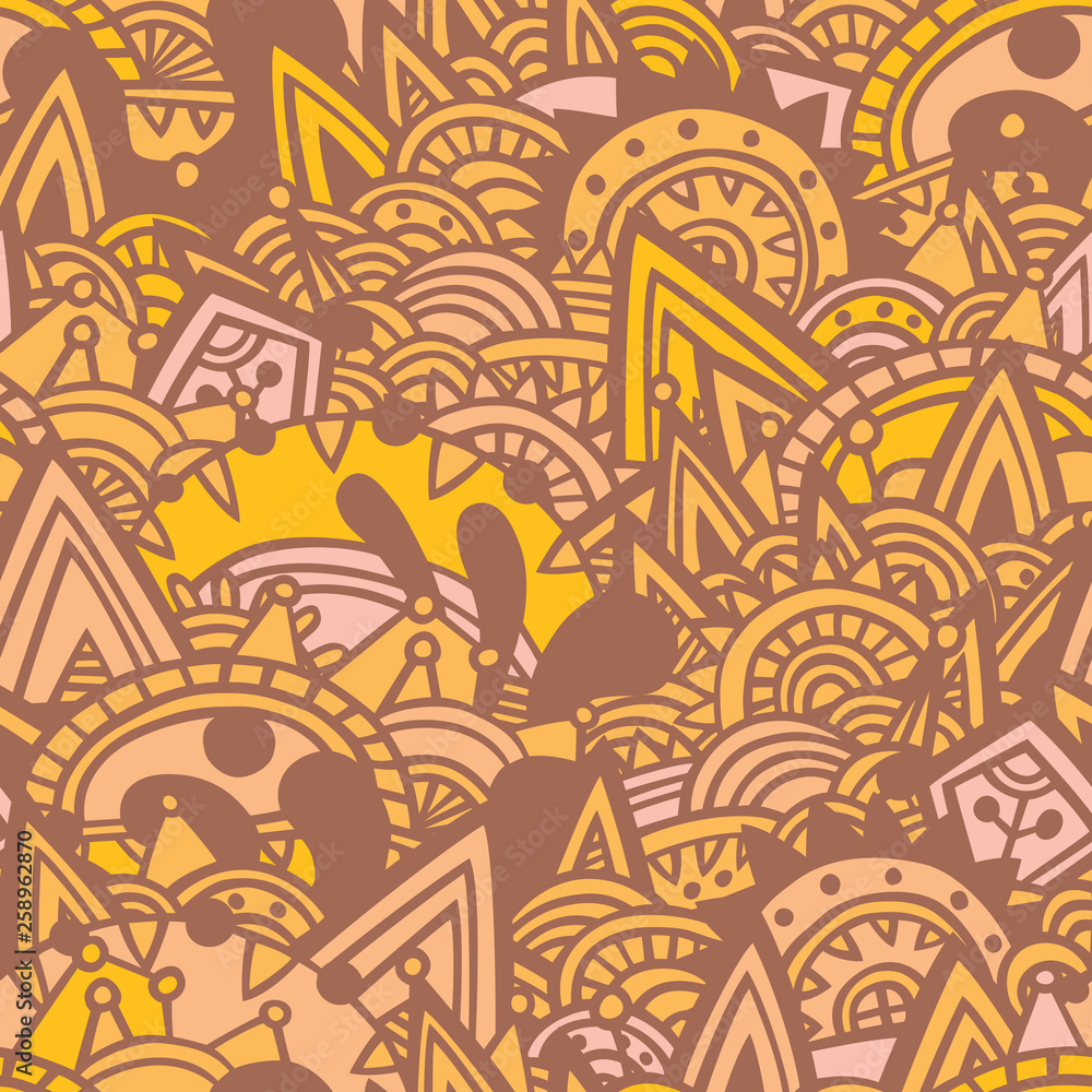 Yellow, brown aztec seamless pattern. Vector ornament.
