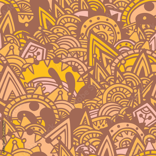 Yellow  brown aztec seamless pattern. Vector ornament.