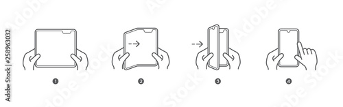 Smart Phone Tablet with Foldable Screen. Step by step folding unfolding manual instructions. Vector Isolated.