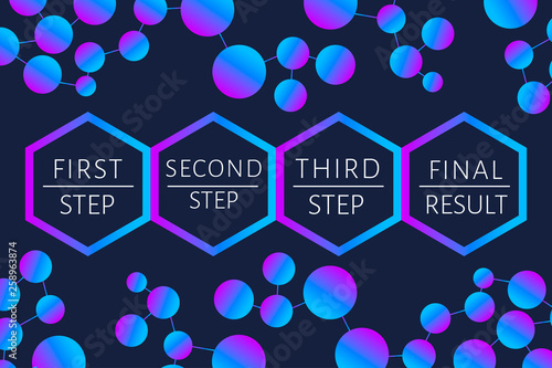 Futuristic Infographic template with 4 options (steps) and place for text. Medicine, science, pharmacology innovation concept for report, banner, business presentation. Vector EPS 10 illustration