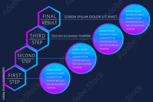 Futuristic Infographic template with 4 options (steps) and place for text. Medicine, science, pharmacology innovation concept for report, banner, business presentation. Vector EPS 10 illustration