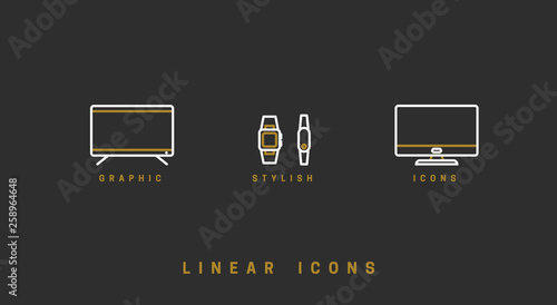 Technology vector linear icon, gadgets, set devices