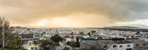Canvas Print View of the Sunset District of San Francisco as a rain storm moves in at sunset