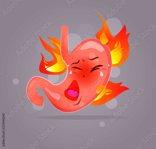 Stomach heartburn. Acid reflux, indigestion and stomach pain problems. Vector illustration.