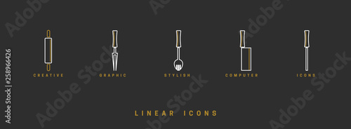 Icons Kitchen tool in linear style. set icon cutlery vector graphics