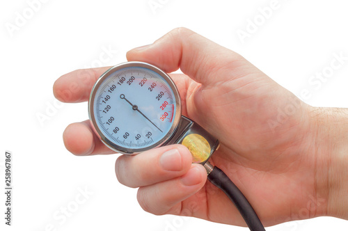 manometer in hand on white background