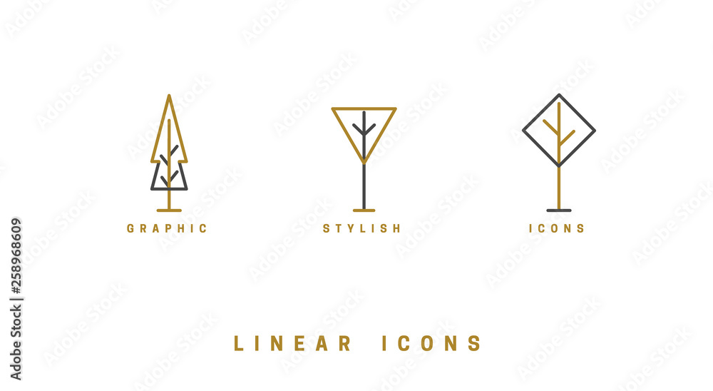 Trees, vector icon set. Collection in linear style, illustration. Trees, vector icon set. Collection in linear style, illustration.