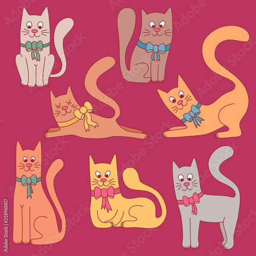 Cute colorful cats vector set
