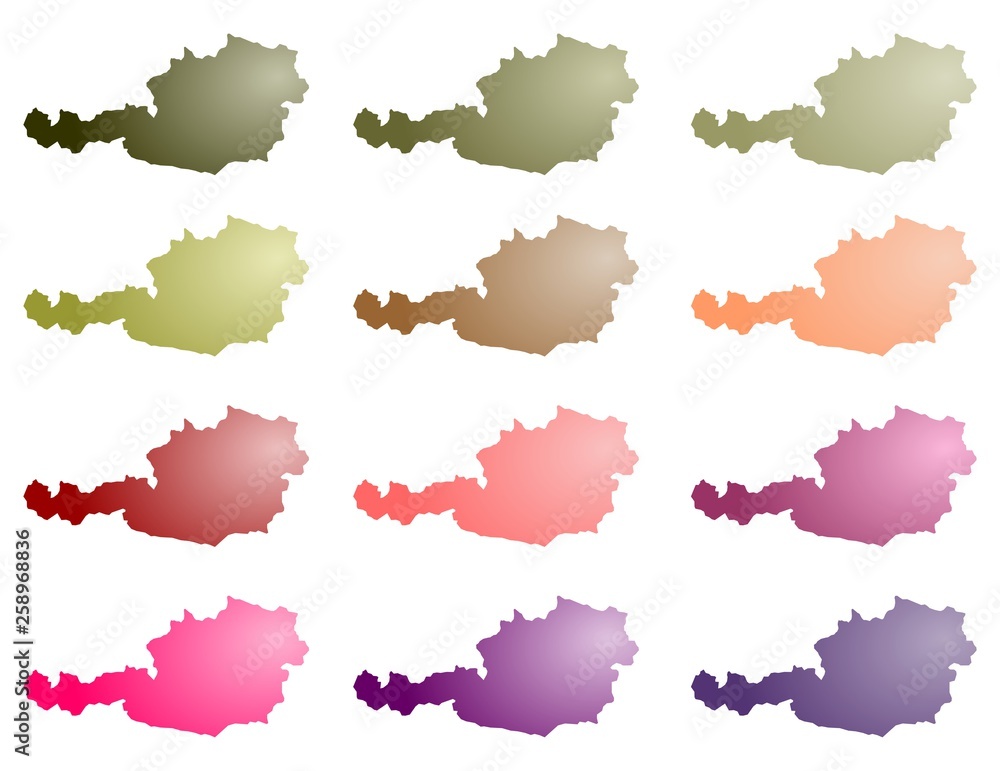 Obraz premium Austria map silhouettes color gradients 3