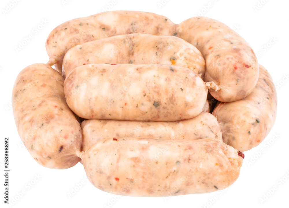 Raw pork sausages isolated on white background with clipping path Raw pork sausages isolated on white background with clipping path