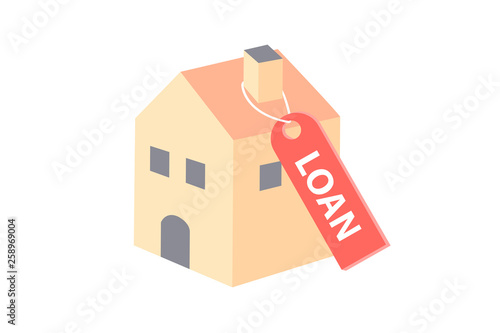 House hanging loan labels isolated on white background.
