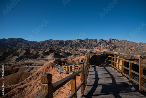 Gansu , China : Rainbow moutain  (Zhangye danxia landform)  the colorful scenic natural landmark in Silkroad , China