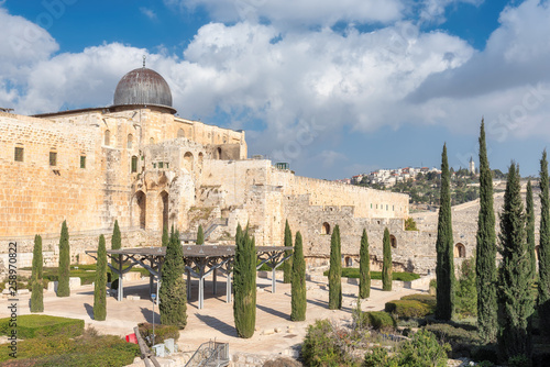 A view of Temple Mount and Al-Aqsa Mosque in the old city of Jerusalem, Israel.  photo