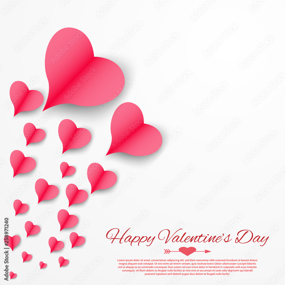 Hearts paper flying on white background