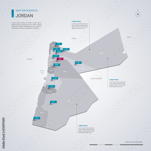 Jordan vector map with infographic elements, pointer marks.